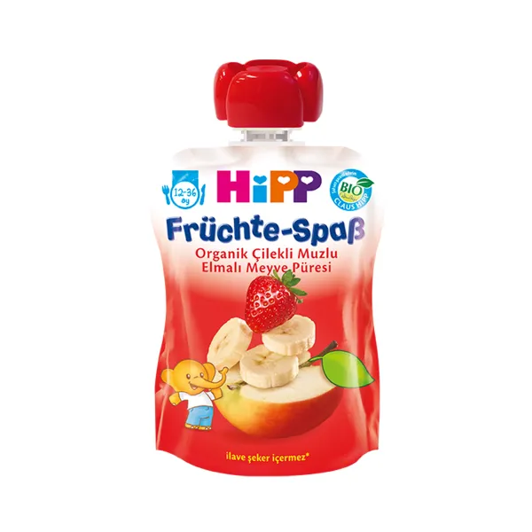 Hipp Organik Elmalı Muzlu Çilekli 90 gr Kavanoz Mama