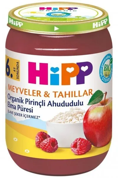 Hipp Organik Pirinçli Ahududulu Elma Püresi 190 gr Kavanoz Mama