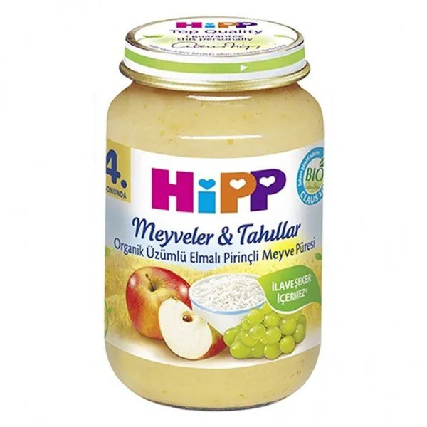 Hipp Organik Üzümlü Elmalı Pirinçli Meyve Püresi 190 gr Kavanoz Mama