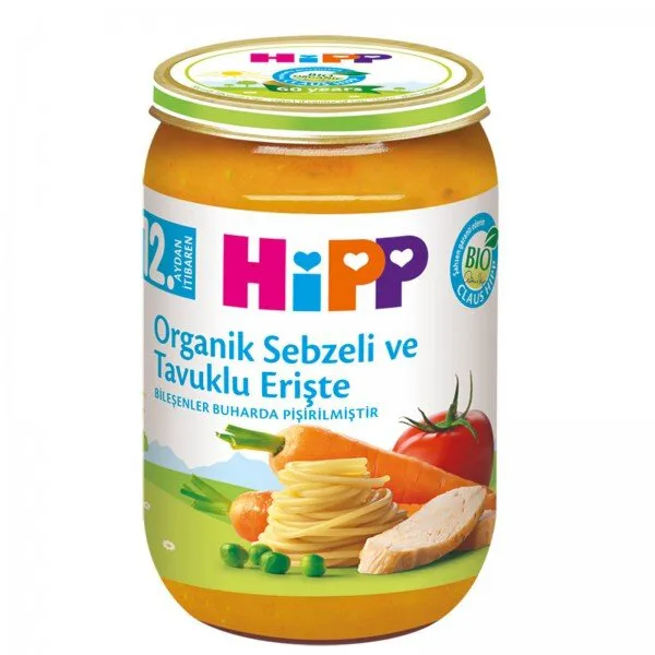 Hipp Organik Sebzeli ve Tavuklu Erişte 220 gr Kavanoz Mama