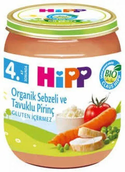 Hipp Organik Sebzeli ve Tavuklu Pirinç 125 gr Kavanoz Mama