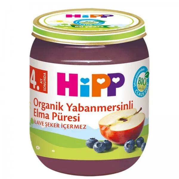 Hipp Organik Yabanmersinli Elma Püresi 125 gr Kavanoz Mama