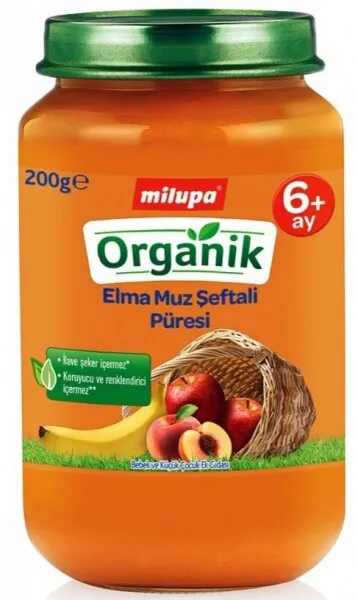 Milupa Organik Elma Muz Şeftali 200 gr Kavanoz Mama
