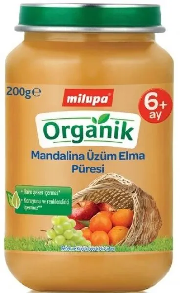 Milupa Organik Mandalina Üzüm Elma Püresi 200 gr Kavanoz Mama