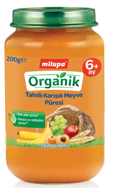Milupa Organik Tahıllı Karışık Meyve Püresi 200 gr Kavanoz Mama