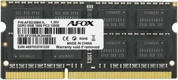 Afox AFSD38BK1L 8 GB 1600 MHz DDR3 Ram