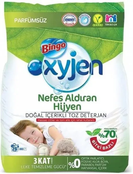 Bingo Oxyjen Nefes Aldıran Hijyen Doğal İçerikli Toz Çamaşır Deterjanı 4 kg Deterjan