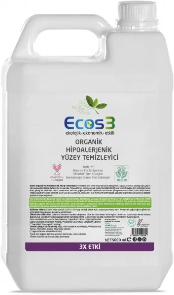 Ecos3 Organik Hipoalerjenik Yüzey Temizleyici 5 lt Deterjan
