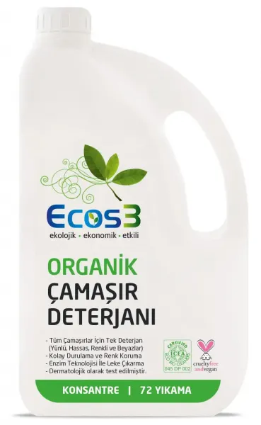 Ecos3 Organik Vegan Sıvı Çamaşır Deterjanı 72 Yıkama Deterjan