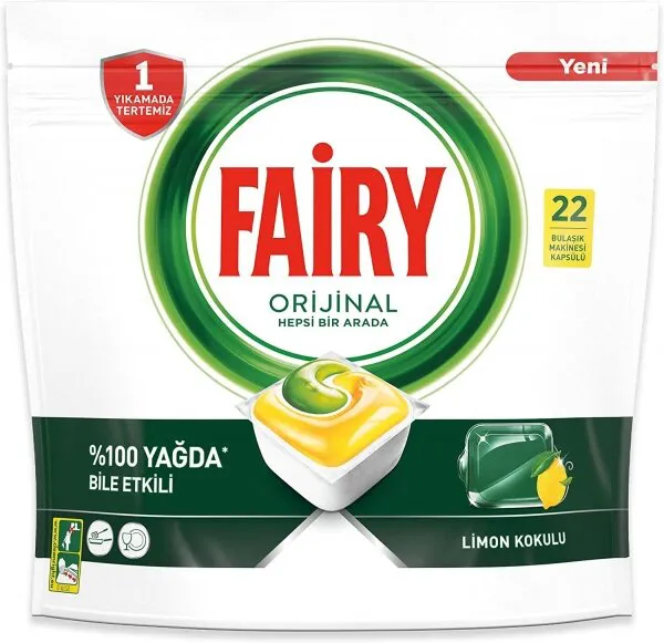 Fairy Orijinal Hepsi Bir Arada Tablet Bulaşık Makinesi Deterjanı 22 Adet Deterjan