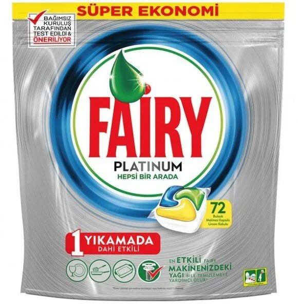 Fairy Platinum Hepsi Bir Arada Tablet Bulaşık Makinesi Deterjanı 72 Adet Deterjan