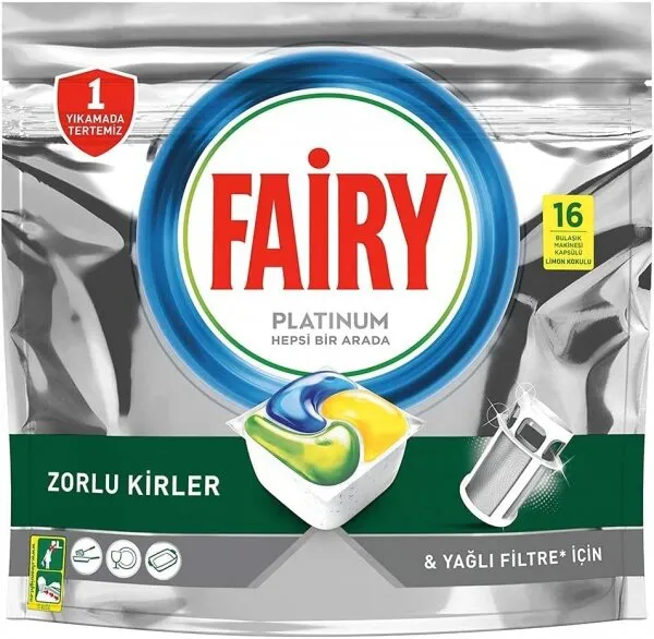 Fairy Platinum Hepsi Bir Arada Tablet Bulaşık Deterjanı 16 Adet Deterjan