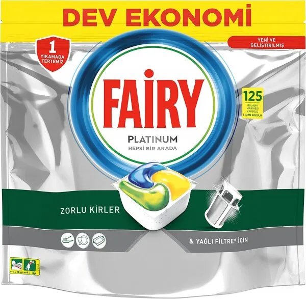 Fairy Platinum Hepsi Bir Arada Tablet Bulaşık Makinesi Deterjanı 125 Adet Deterjan