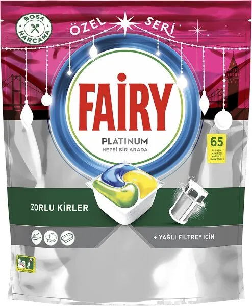 Fairy Platinum Hepsi Bir Arada Tablet Bulaşık Makinesi Deterjanı 65 Adet Deterjan