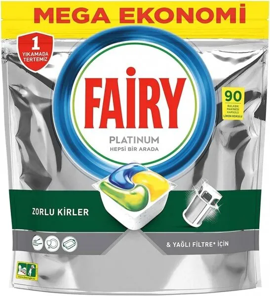 Fairy Platinum Hepsi Bir Arada Tablet Bulaşık Makinesi Deterjanı 90 Adet Deterjan