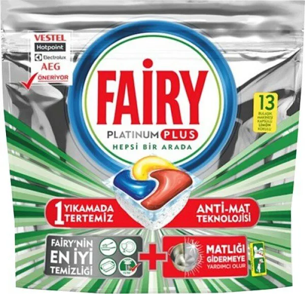 Fairy Platinum Plus Hepsi Bir Arada Tablet Bulaşık Deterjanı 13 Adet Deterjan