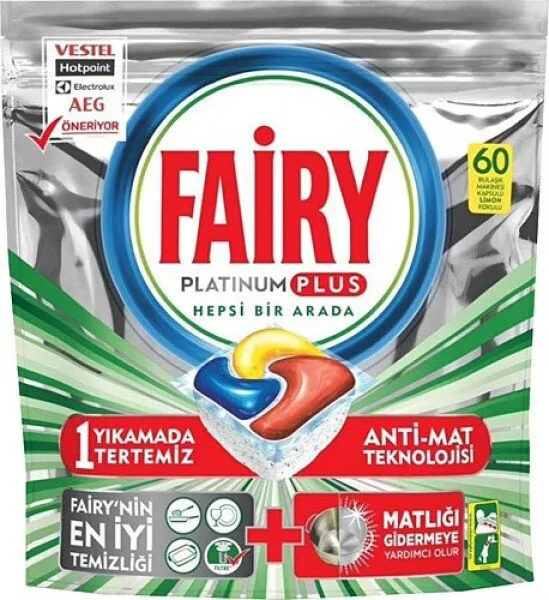 Fairy Platinum Plus Hepsi Bir Arada Tablet Bulaşık Deterjanı 60 Adet Deterjan