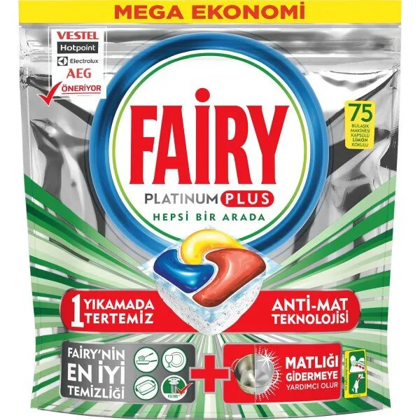 Fairy Platinum Plus Hepsi Bir Arada Tablet Bulaşık Deterjanı 75 Adet Deterjan