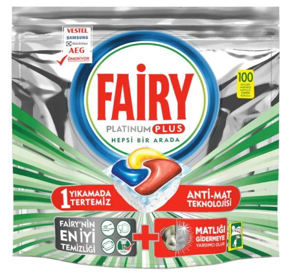 Fairy Platinum Plus Hepsi Bir Arada Tablet Bulaşık Deterjanı 100 Adet Deterjan