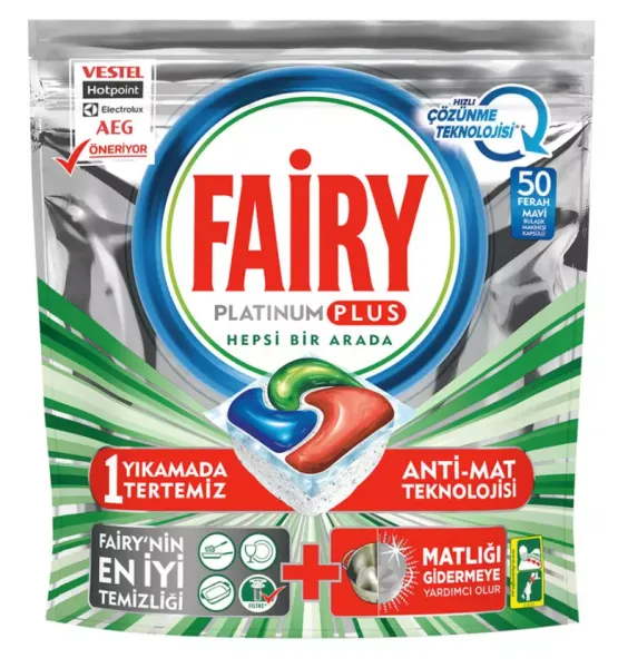 Fairy Platinum Plus Hepsi Bir Arada Tablet Bulaşık Deterjanı 50 Adet Deterjan