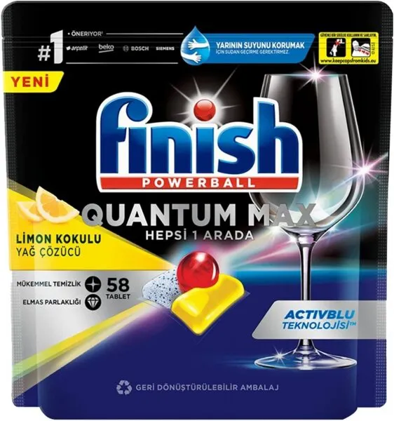 Finish Quantum Max Hepsi 1 Arada Tablet Bulaşık Makinesi Deterjanı 58 Adet Deterjan