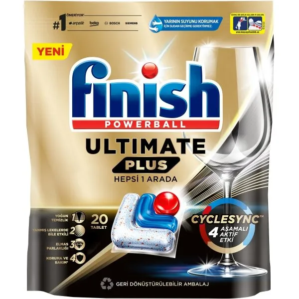 Finish Ultimate Plus Hepsi 1 Ada Tablet Bulaşık Makinesi Deterjanı 20 Adet Deterjan