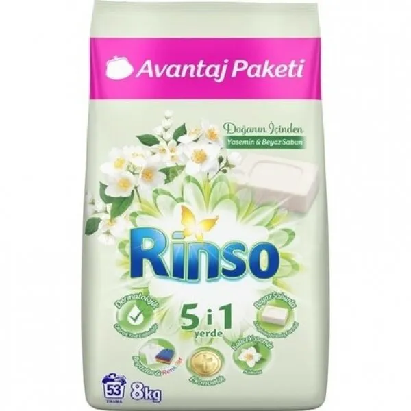 Rinso Yasemin & Beyaz Sabun Toz Çamaşır Deterjanı 8 kg Deterjan
