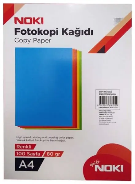 Noki A4 80g 5 Renk 100 Yaprak (89104) Fotokopi Kağıdı