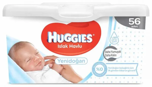 Huggies Plastik Kutu Yenidoğan Islak Havlu 56 Yaprak Islak Mendil