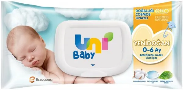 Uni Baby Yenidoğan Islak Pamuk Mendil 40 Yaprak Islak Mendil