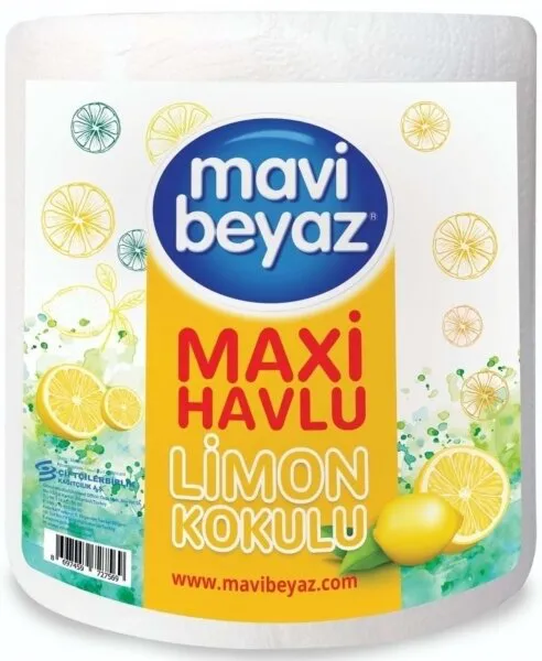 Mavi Beyaz Maxi Limon Kokulu Kağıt Havlu Kağıt Havlu