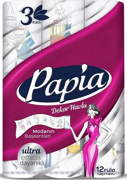 Papia Dekor Modanın Başkentleri Kağıt Havlu 12 Rulo Kağıt Havlu