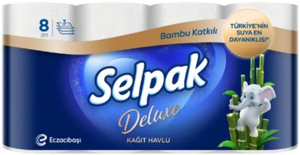 Selpak Deluxe Bambu Katkılı Kağıt Havlu 8 Rulo Kağıt Havlu