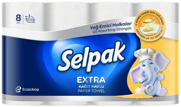 Selpak Extra Yağ Emici Kağıt Havlu 8 Rulo Kağıt Havlu