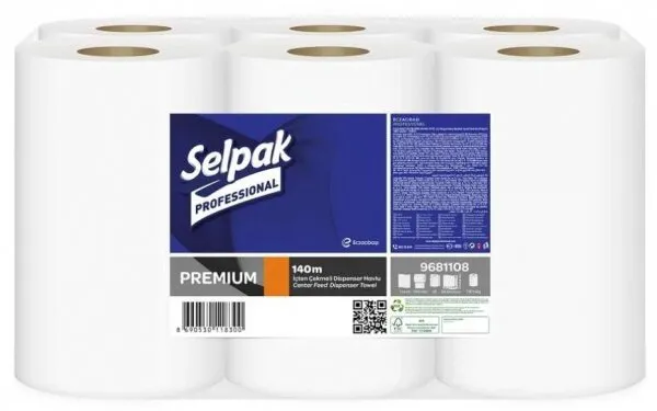 Selpak Professional Premium 140 m İçten Çekmeli Dispenser Kağıt Havlu 6 Rulo Kağıt Havlu