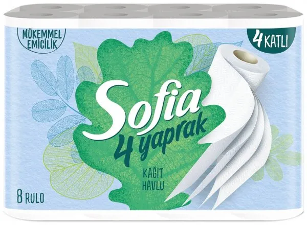 Sofia 4 Yaprak Kağıt Havlu 8 Rulo Kağıt Havlu