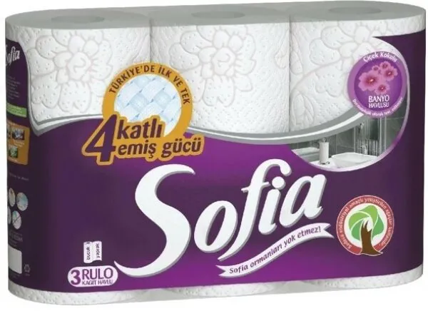 Sofia Banyo Çiçek Kokulu Kağıt Havlu 3 Rulo Kağıt Havlu