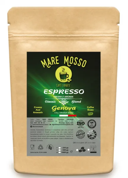 Mare Mosso Espresso Genova Çekirdek Kahve 250 gr Kahve