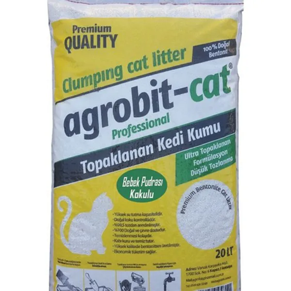 Agrobit Bebek Pudra Kokulu Doğal Bentonit 20 kg Kedi Kumu