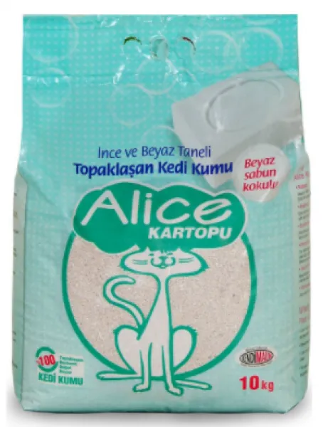 Alice Topaklaşan Beyaz Sabun Kokulu ve İnce taneli 10 Kg Kedi Kumu