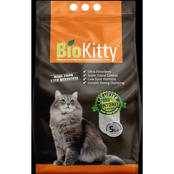 Biokitty Bentonit İnce Taneli Kokusuz 5 lt Kedi Kumu