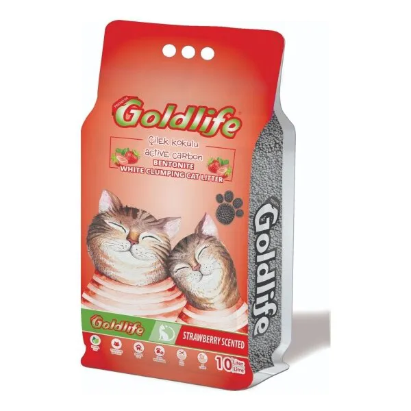 Goldlife Active Carbon Çilek Kokulu Bentonit 10 lt Kedi Kumu