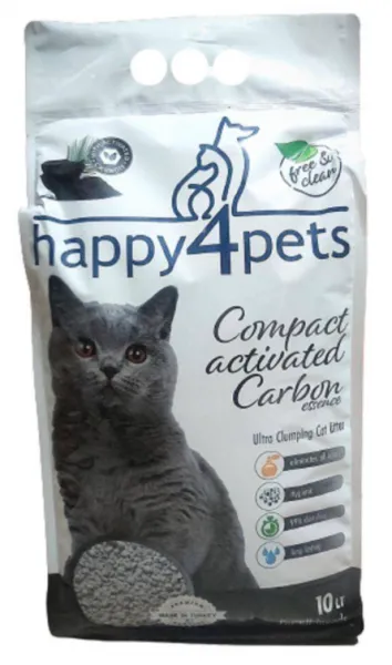 Happy4Pets Topaklaşan Aktif Karbonlu İnce Taneli 10 kg Kedi Kumu