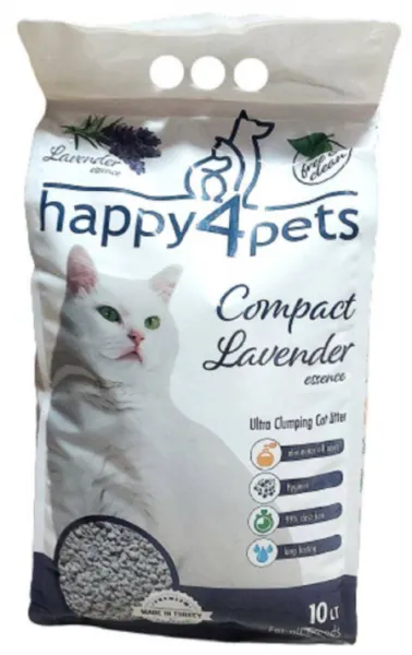 Happy4Pets Topaklaşan Lavanta Kokulu İnce Taneli 10 kg Kedi Kumu