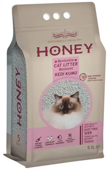 Honey Bebek Pudrası Kokulu Topaklaşan Doğal Bentonit 5 lt Kedi Kumu