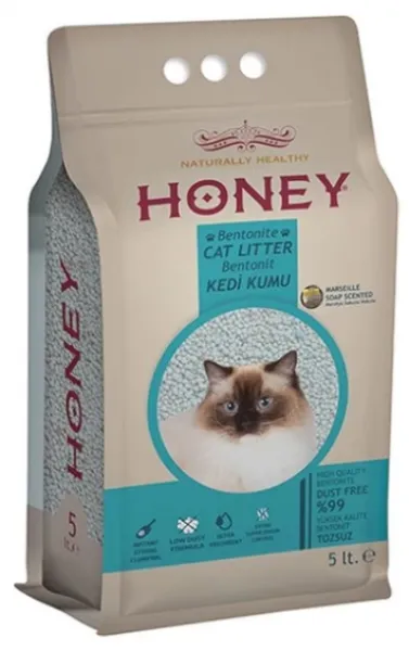 Honey Marsilya Sabun Kokulu Topaklaşan Doğal Bentonit 5 lt Kedi Kumu