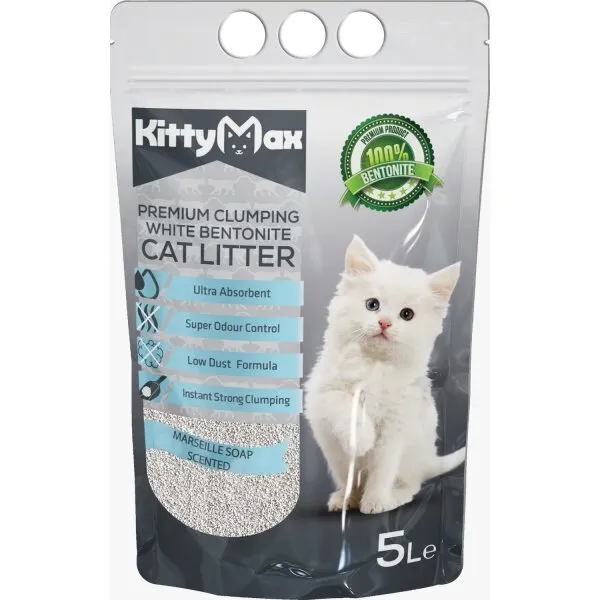 KittyMax Marsilya Sabun Kokulu Topaklanan Kalın Taneli 5 lt Kedi Kumu