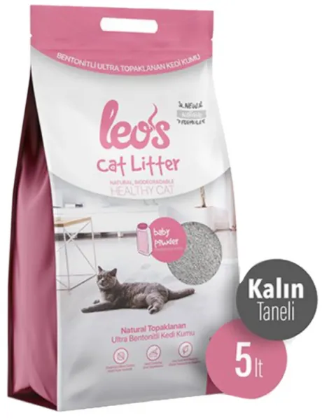 Leo's Cat Litter Baby Powder Kokulu Kalın Bentonit 5 lt Kedi Kumu