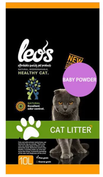 Leo's Cat Litter Bentonit Baby Powder Kokulu Kalın Taneli 10 lt Kedi Kumu
