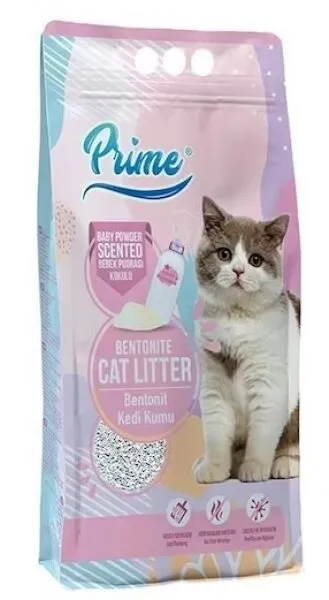 Prime Bentonit Bebek Pudralı Kokulu Topaklaşan Kalın 5 lt Kedi Kumu